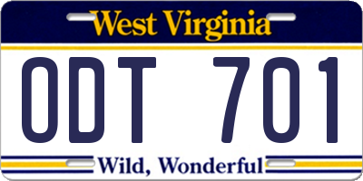 WV license plate ODT701