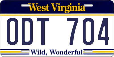 WV license plate ODT704