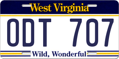WV license plate ODT707