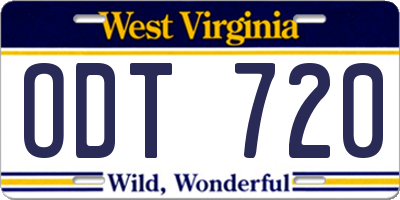 WV license plate ODT720