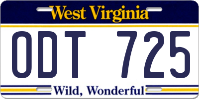 WV license plate ODT725