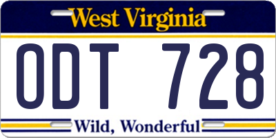WV license plate ODT728