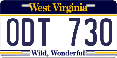 WV license plate ODT730
