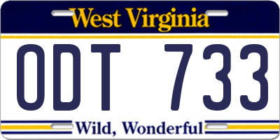WV license plate ODT733