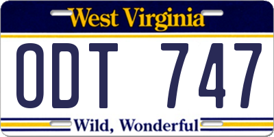 WV license plate ODT747