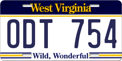 WV license plate ODT754