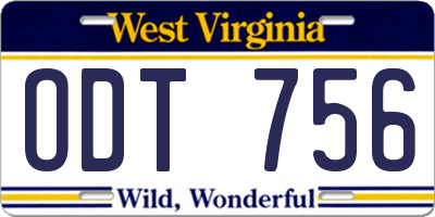 WV license plate ODT756