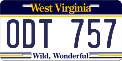 WV license plate ODT757