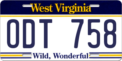 WV license plate ODT758