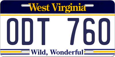 WV license plate ODT760