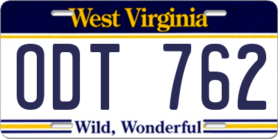 WV license plate ODT762