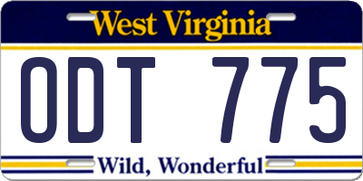 WV license plate ODT775