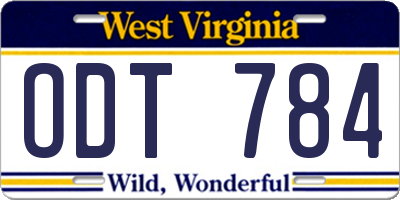 WV license plate ODT784