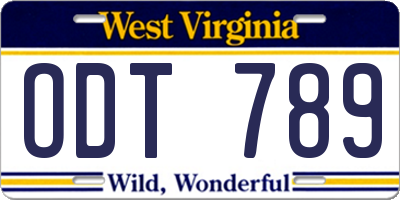 WV license plate ODT789