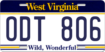WV license plate ODT806