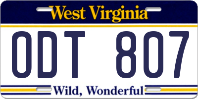 WV license plate ODT807