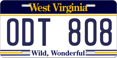 WV license plate ODT808