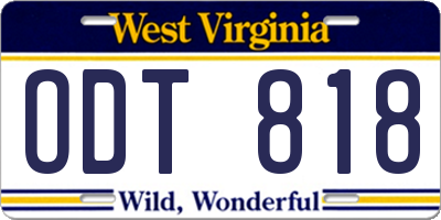WV license plate ODT818