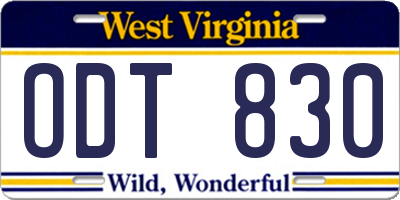 WV license plate ODT830