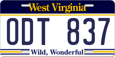 WV license plate ODT837