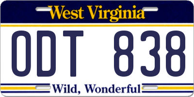 WV license plate ODT838