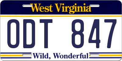 WV license plate ODT847