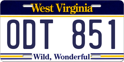 WV license plate ODT851