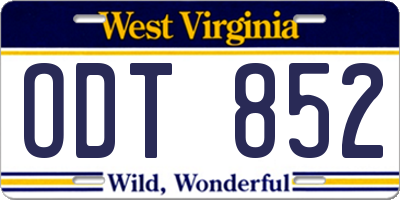 WV license plate ODT852
