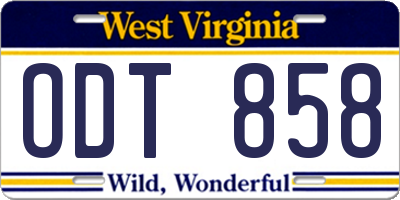 WV license plate ODT858