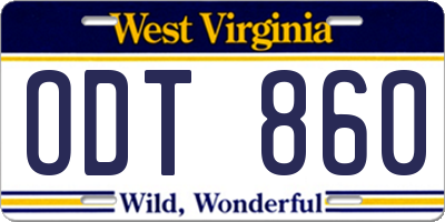 WV license plate ODT860