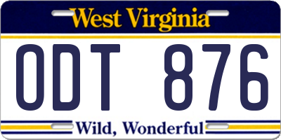 WV license plate ODT876