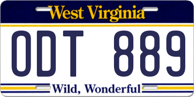 WV license plate ODT889