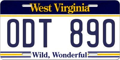 WV license plate ODT890