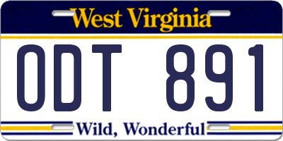 WV license plate ODT891