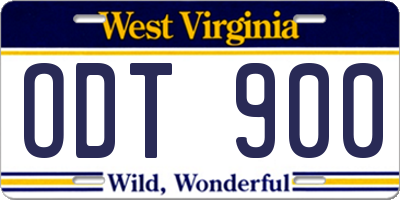 WV license plate ODT900