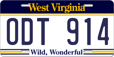 WV license plate ODT914