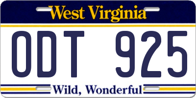 WV license plate ODT925