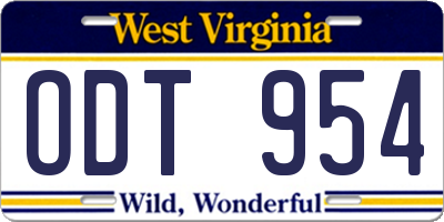 WV license plate ODT954
