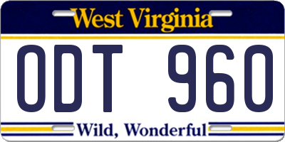 WV license plate ODT960