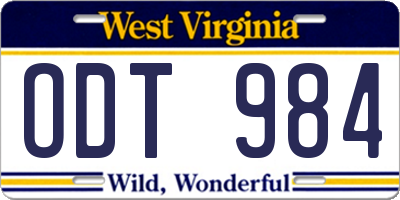WV license plate ODT984
