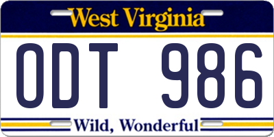 WV license plate ODT986