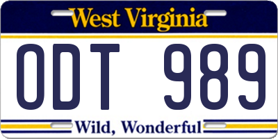 WV license plate ODT989