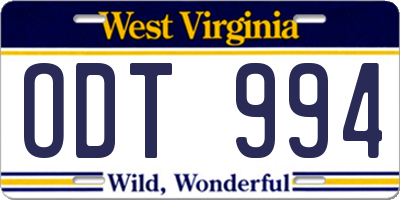 WV license plate ODT994