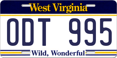 WV license plate ODT995