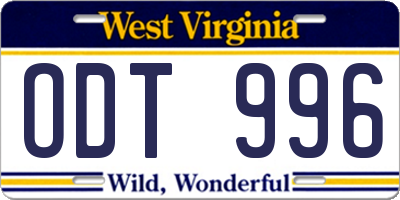 WV license plate ODT996