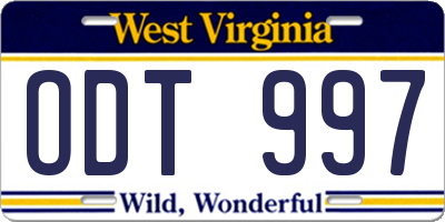 WV license plate ODT997
