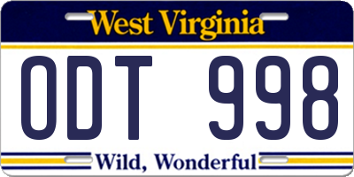 WV license plate ODT998