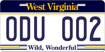 WV license plate ODU002