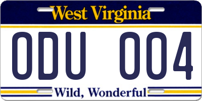WV license plate ODU004