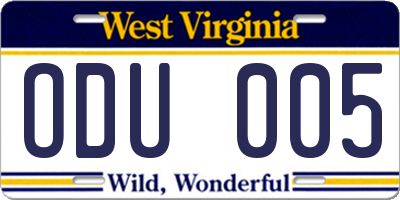 WV license plate ODU005